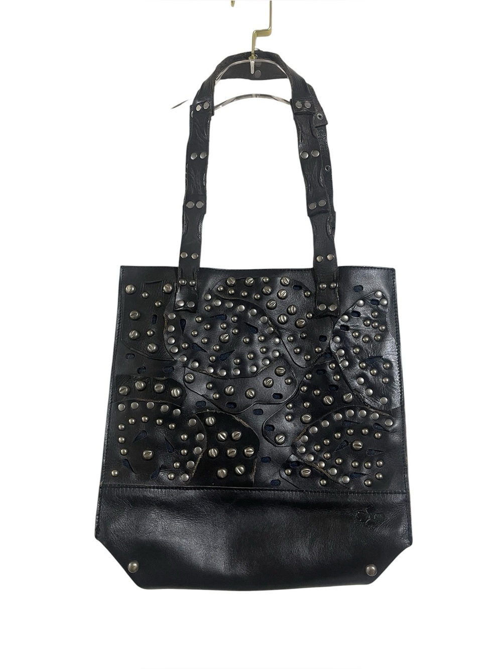 Patricia Nash Cut Out Distressed Studded Black Toscano Leather Tote Bag